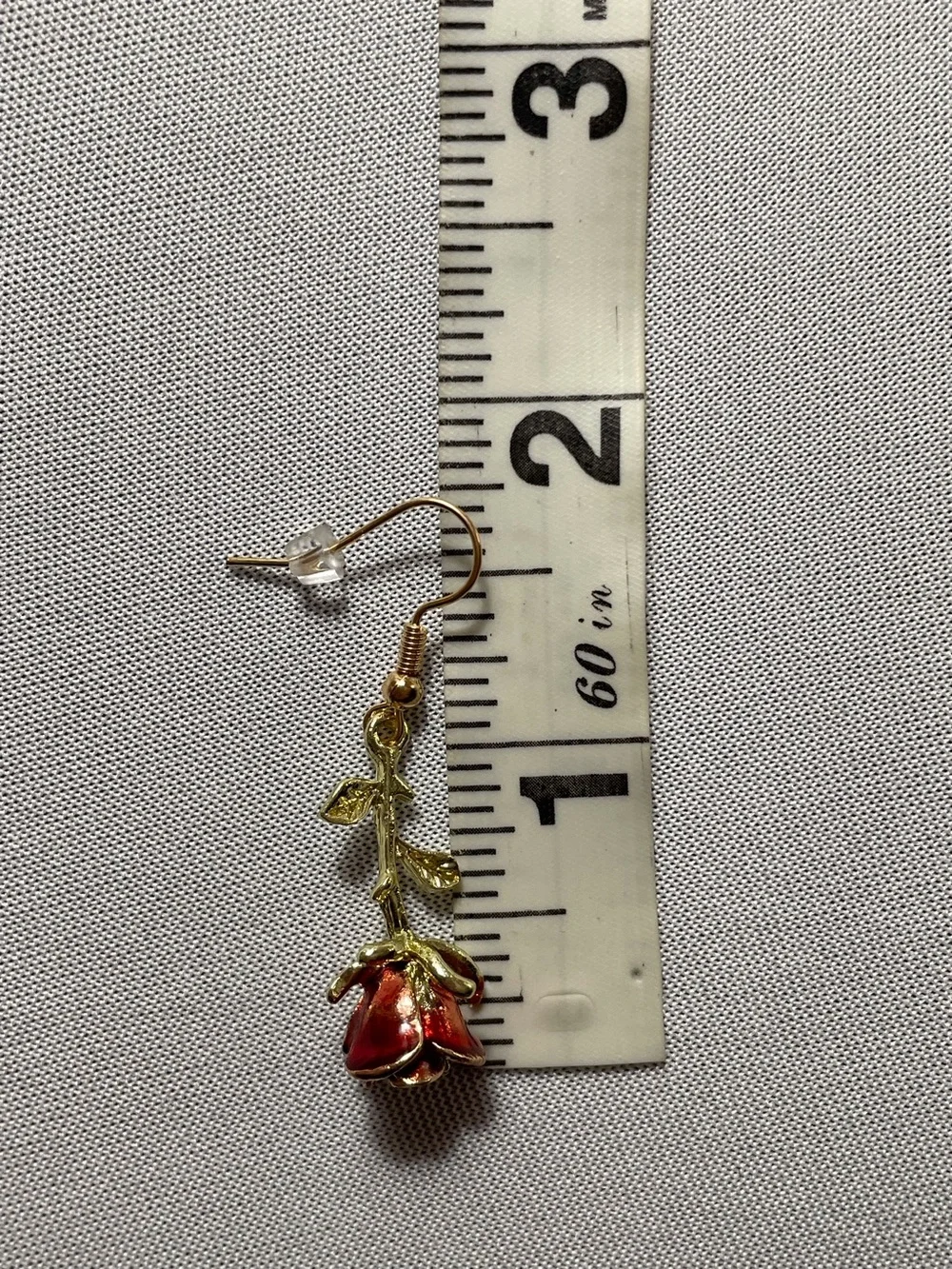 Gold Red Rose Drop Earrings